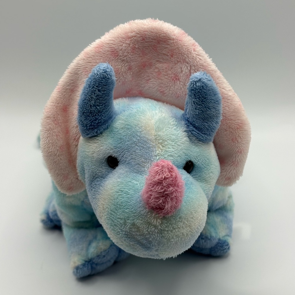 2006 Ty Pluffies Tromps Triceratops Dinosaur Plush Stuffed Toy Tye Dye Blue 12” - Picture 15 of 15
